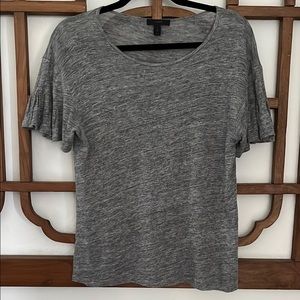 J Crew Gray Flutter Sleeve Linen T-Shirt